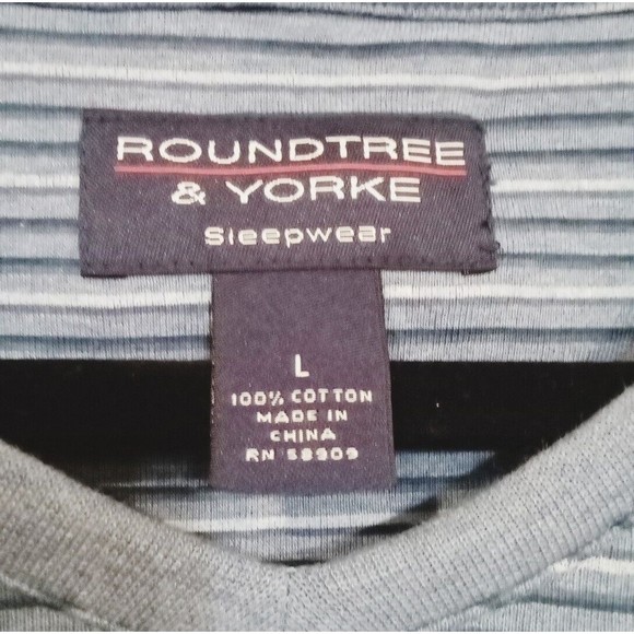Roundtree & Yorke Sleepwear Large L Blue Striped Long Sleeve Soft 100% Cotton - Picture 3 of 3